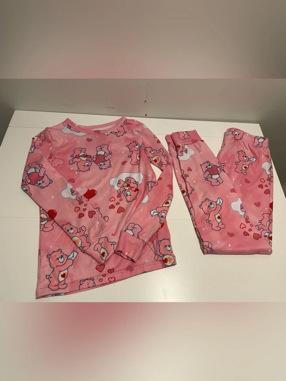 Care Bears Brand Girl's size 10 2 Piece Pink Long Sleeve & Pant Pajama Set